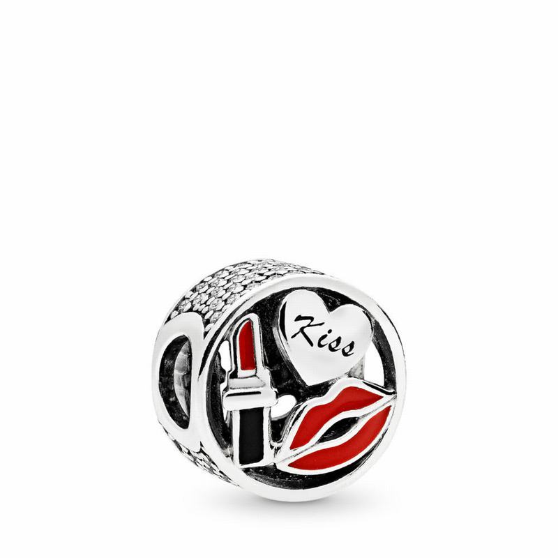 Pandora Glamour Kiss Charm - Sterling Silver/Enamel/Black/Cubic Zirconia - Canada | JE7419NT